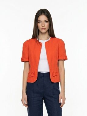Linen Red Short Sleeve Open Jacket